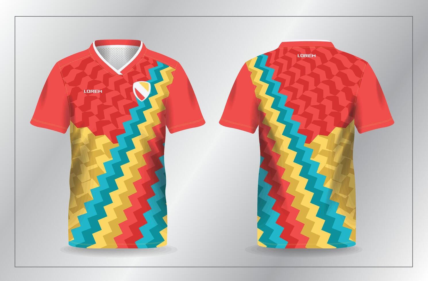 abstract zig zag orange yellow and turquoise sport jersey for football and soccer shirt template vector