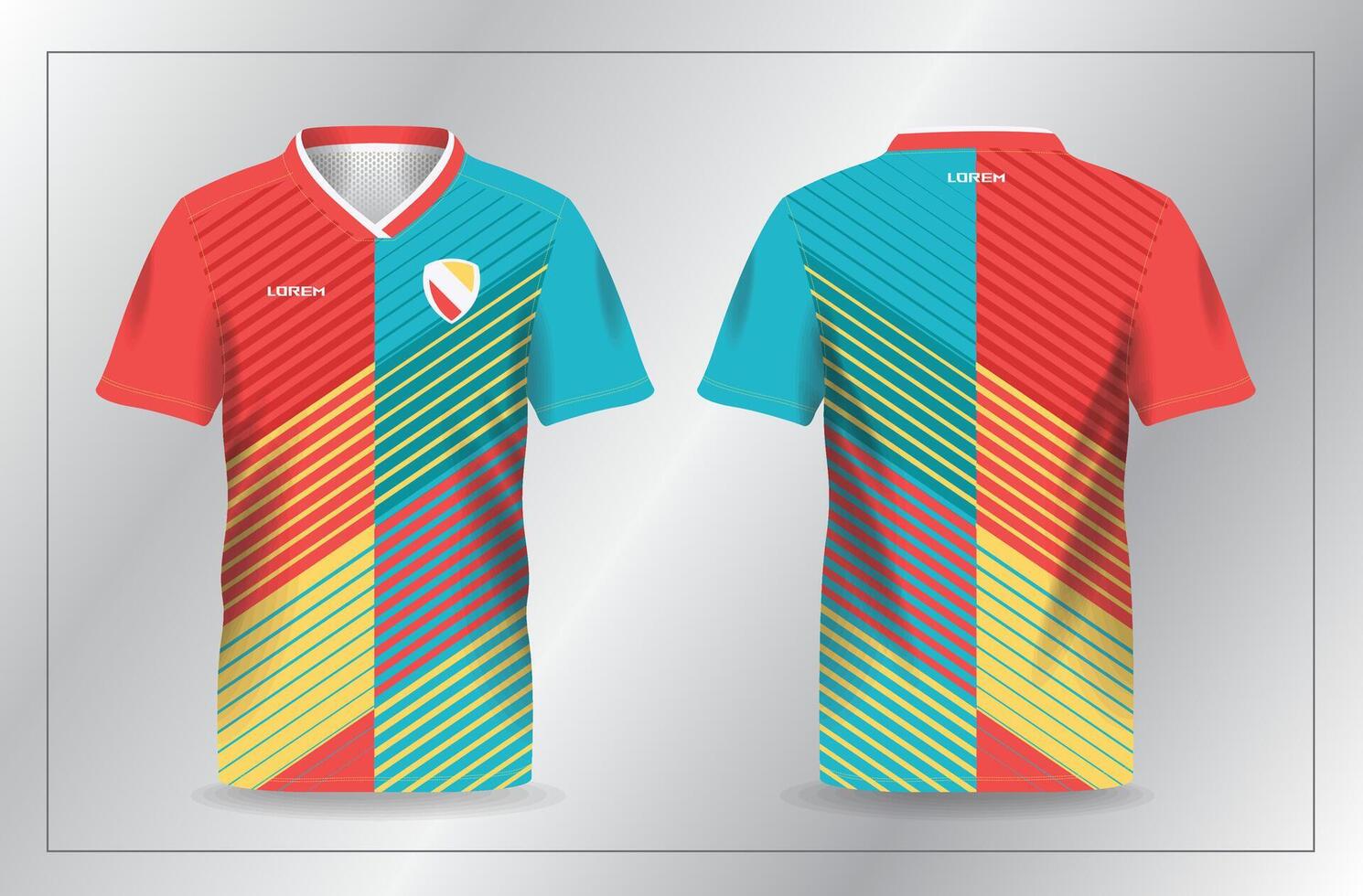 orange yellow and turquoise sport jersey for football and soccer shirt template vector
