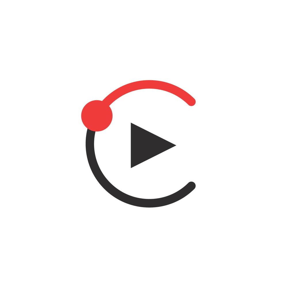 Logo letter C media play isolated vector