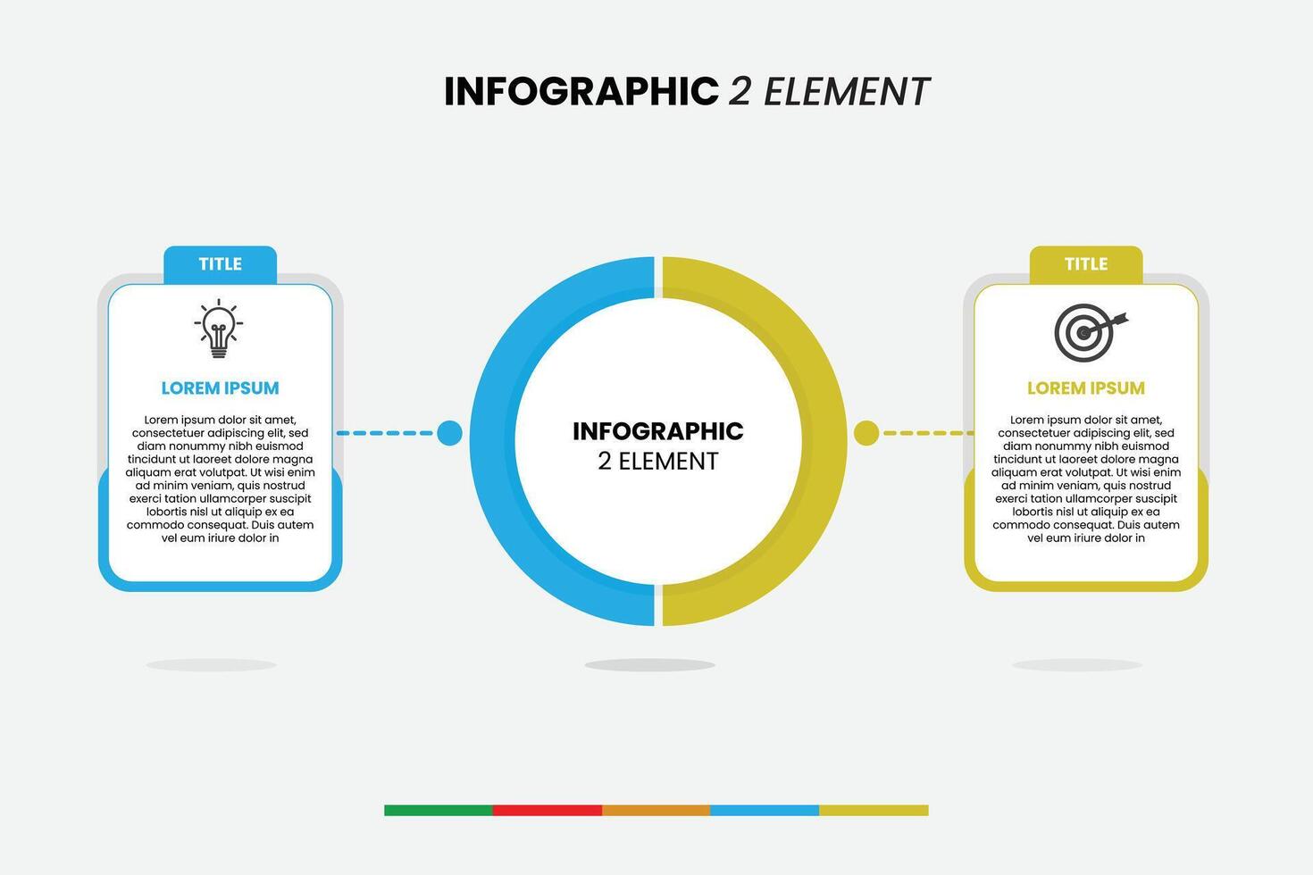 Clean and modern infographic template with two connected elements and a central circular chart. Ideal for showing comparisons, dual processes, pros and cons, or before-after scenarios. vector