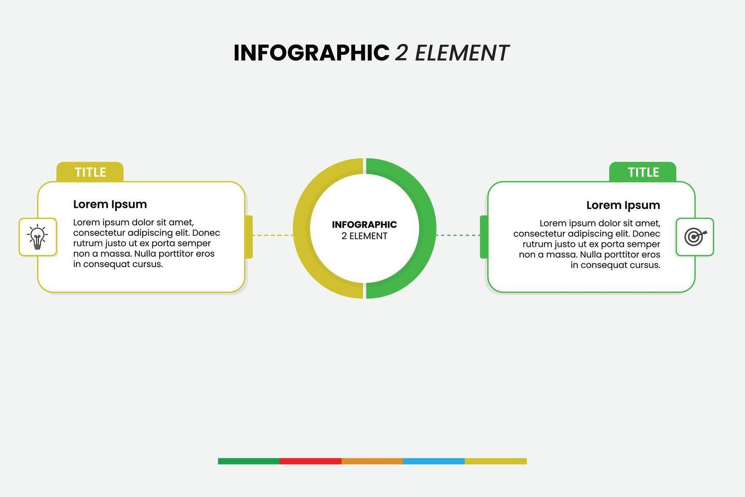Clean and modern infographic template with two connected elements and a central circular chart. Ideal for showing comparisons, dual processes, pros and cons, or before-after scenarios vector