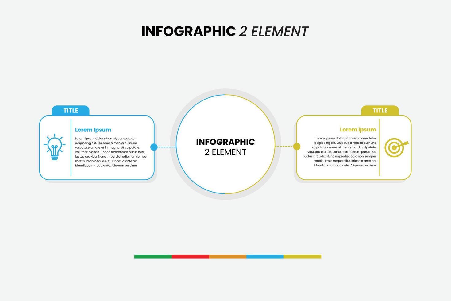 Clean and modern infographic template with two connected elements and a central circular chart. vector