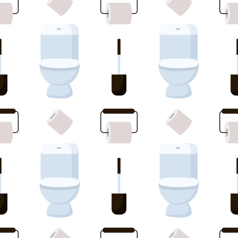 Creative bathroom pattern featuring toilets, toilet paper, and cleaning supplies design vector