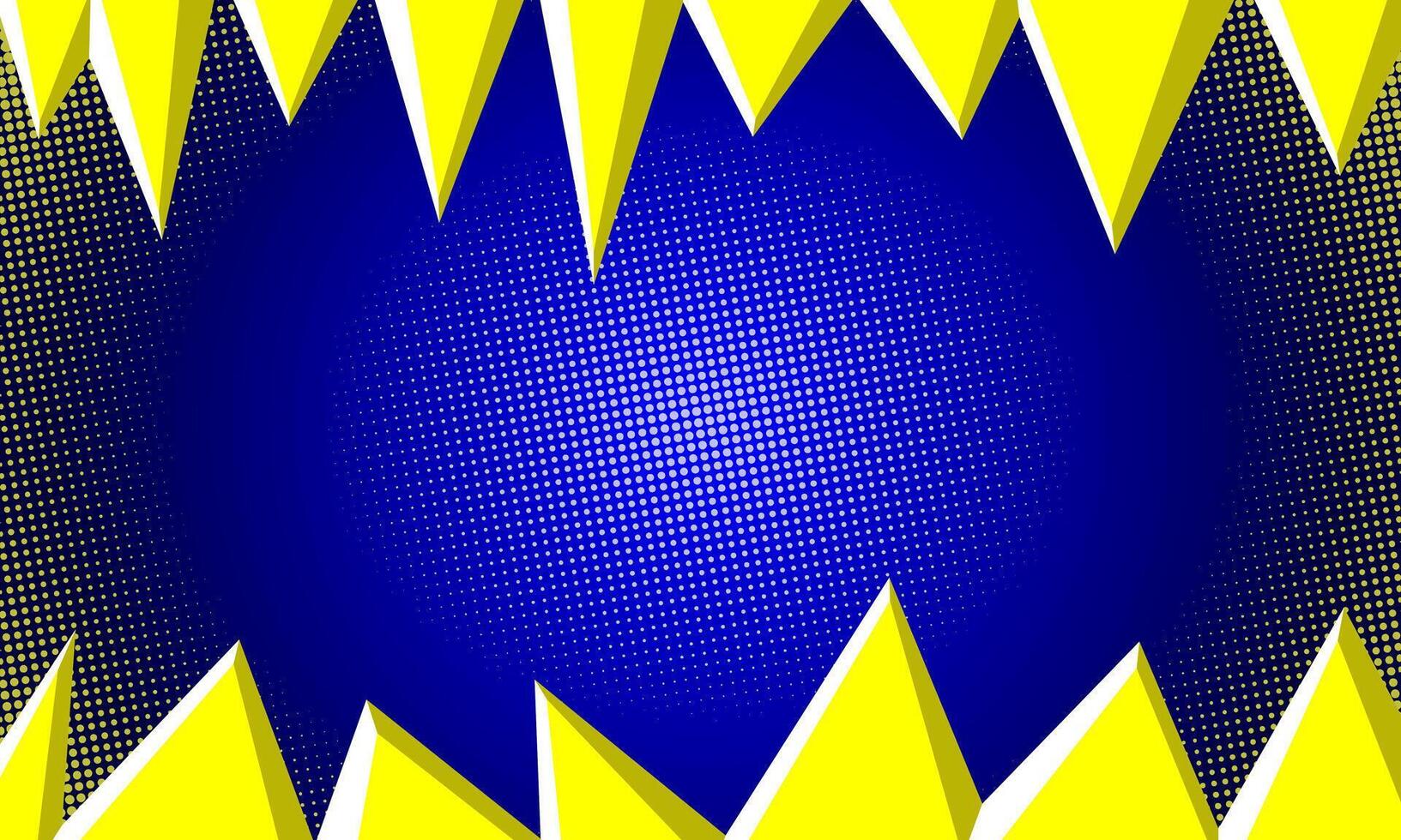 Pop art comic background with yellow 3d triangle shape and halftone texture. Abstract background with text space and copy space area for poster, flyer, banner event Cartoon Illustration on dark blue vector