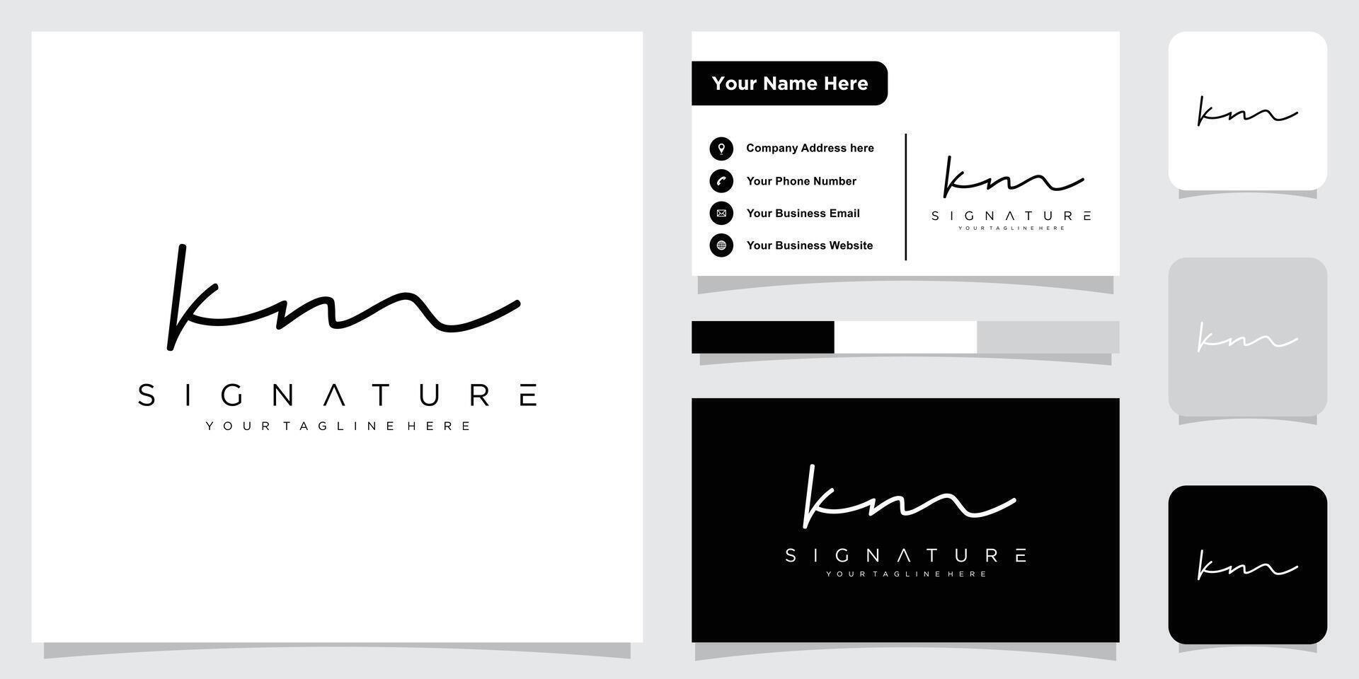 KM Initial handwriting logo template with business card vector