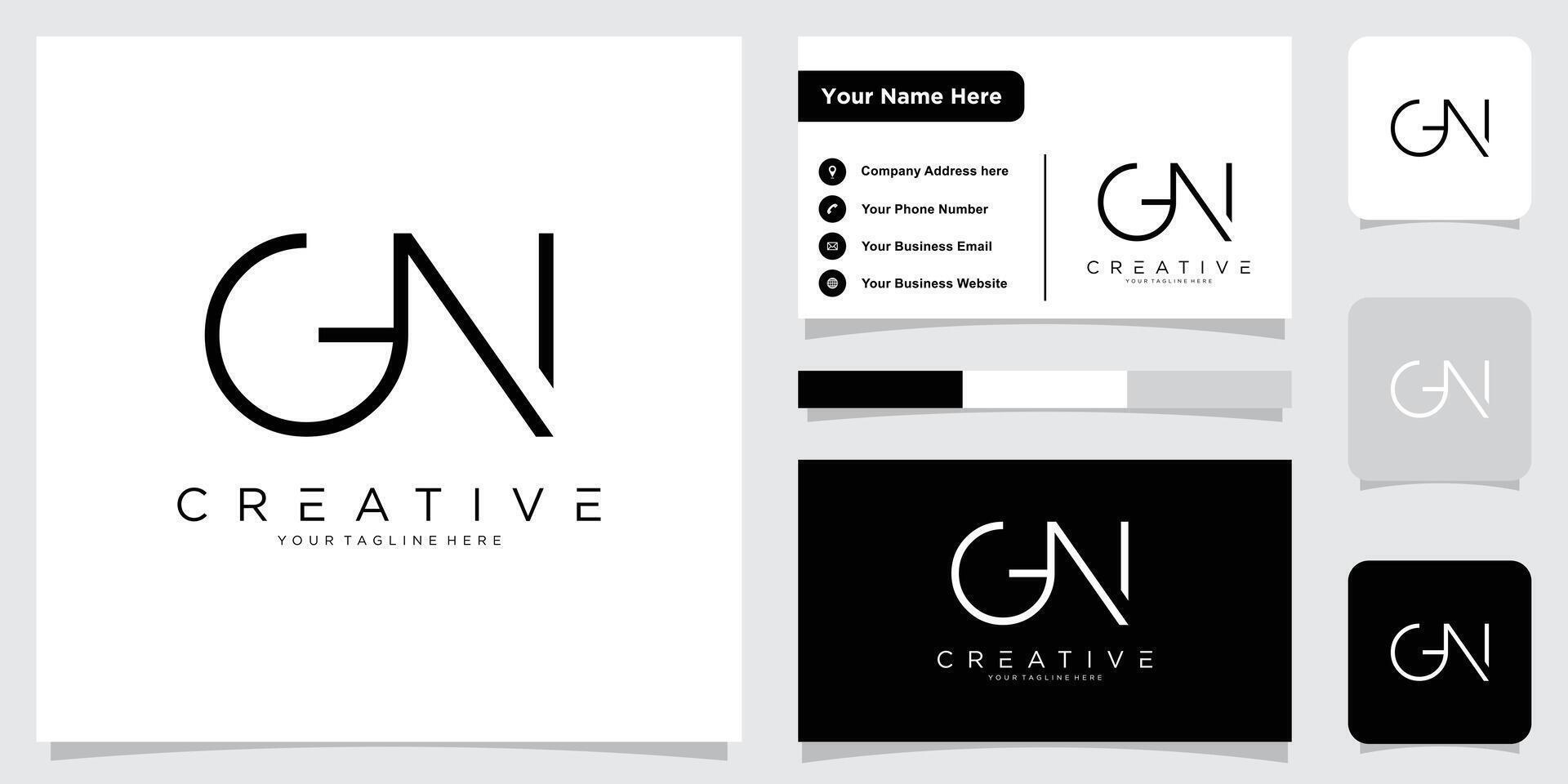 Initial GN or NG letter logo design with business card design vector
