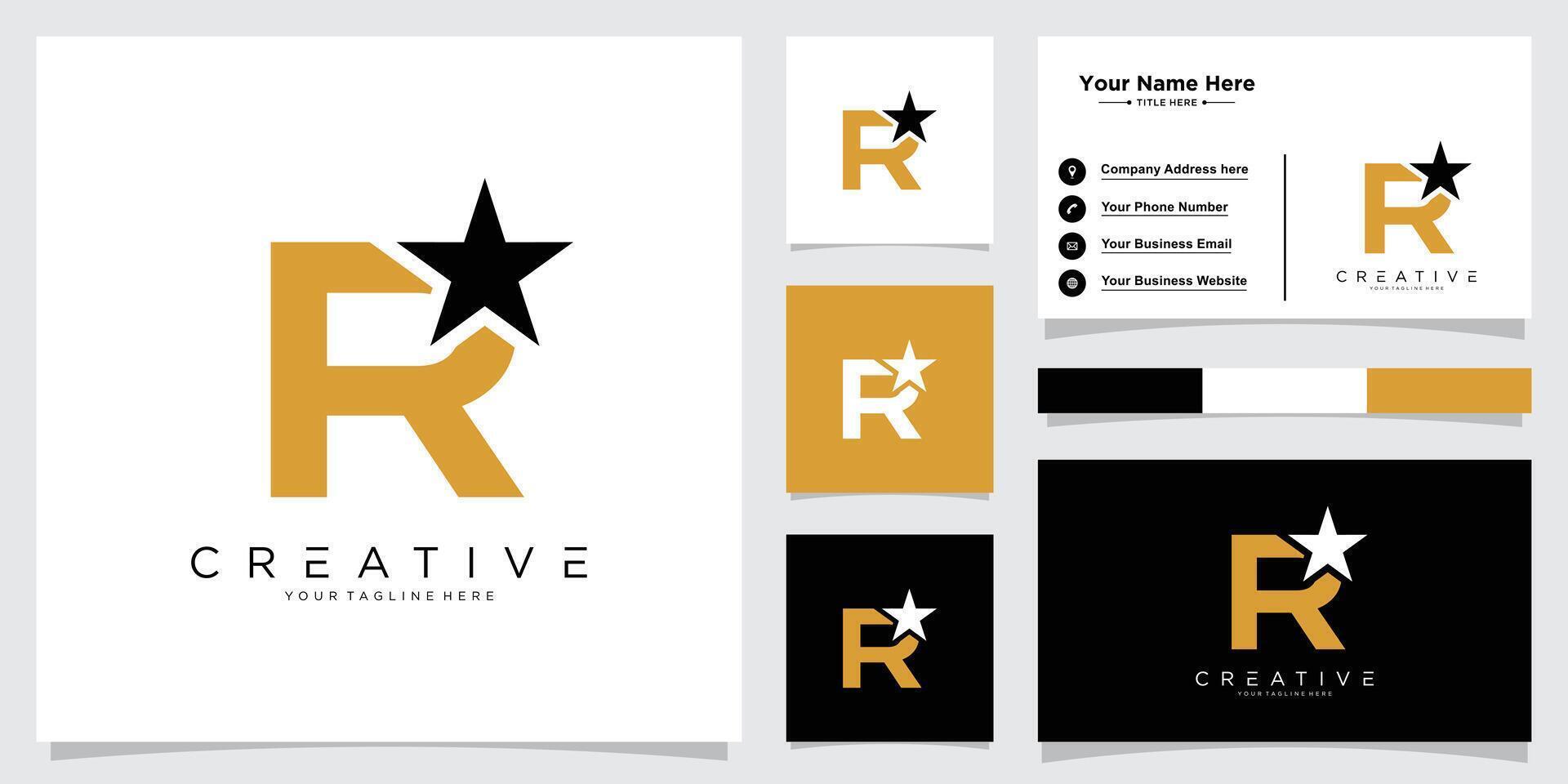 Star Logo Letter R. Star Symbol R Template with business card design template vector