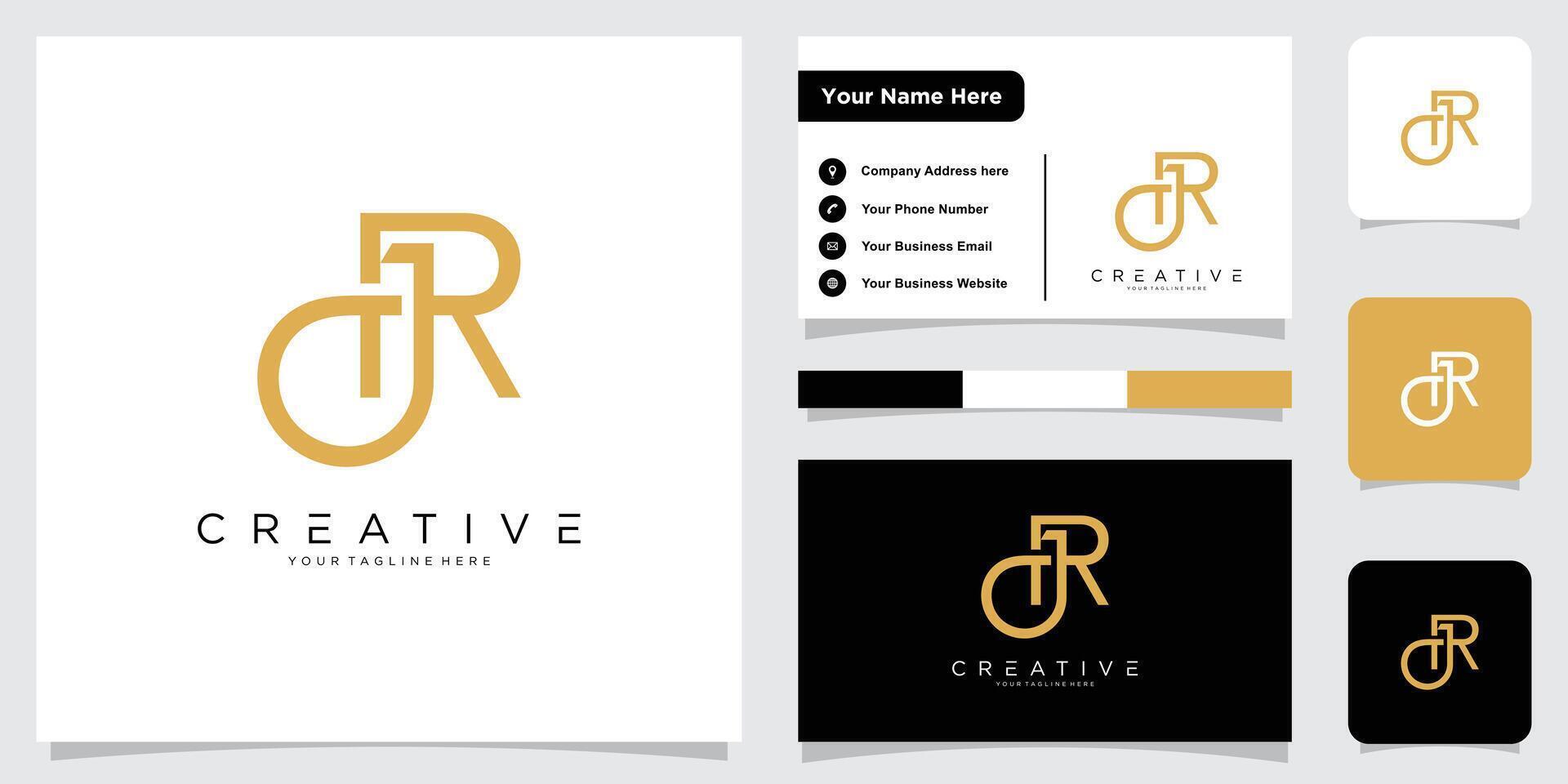 Initial JR or RJ letter logo design with business card design vector