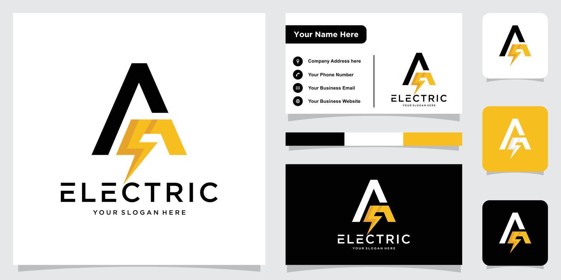 Letter A Electric Logo, letter A with lightning bolt combination, Illustration vector