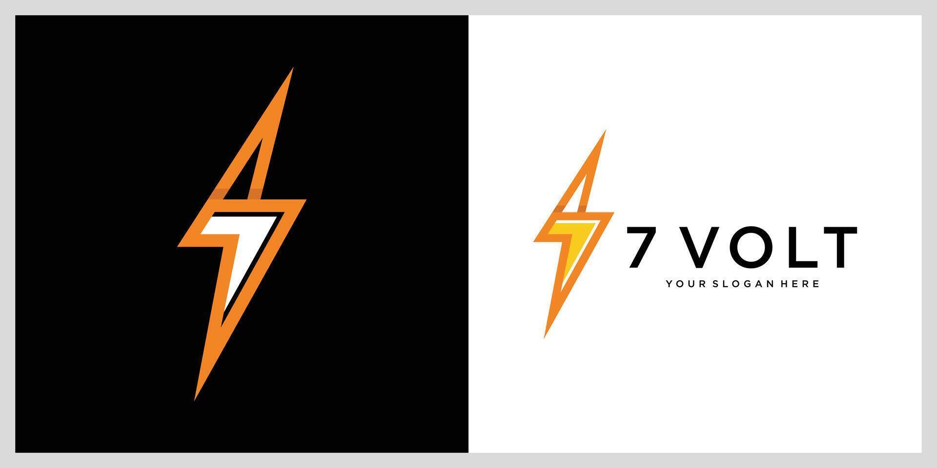 Bolt lightning with number 7. Electric logo number 7 illustration vector