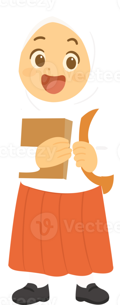 clipart of a muslim girl holding a book png