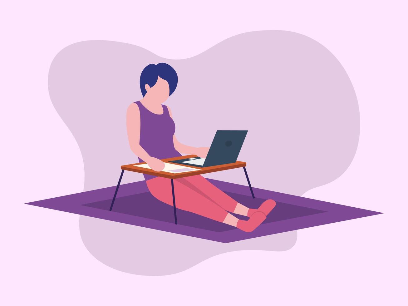 Remote work freelance modern illustration working on a laptop at her house vector