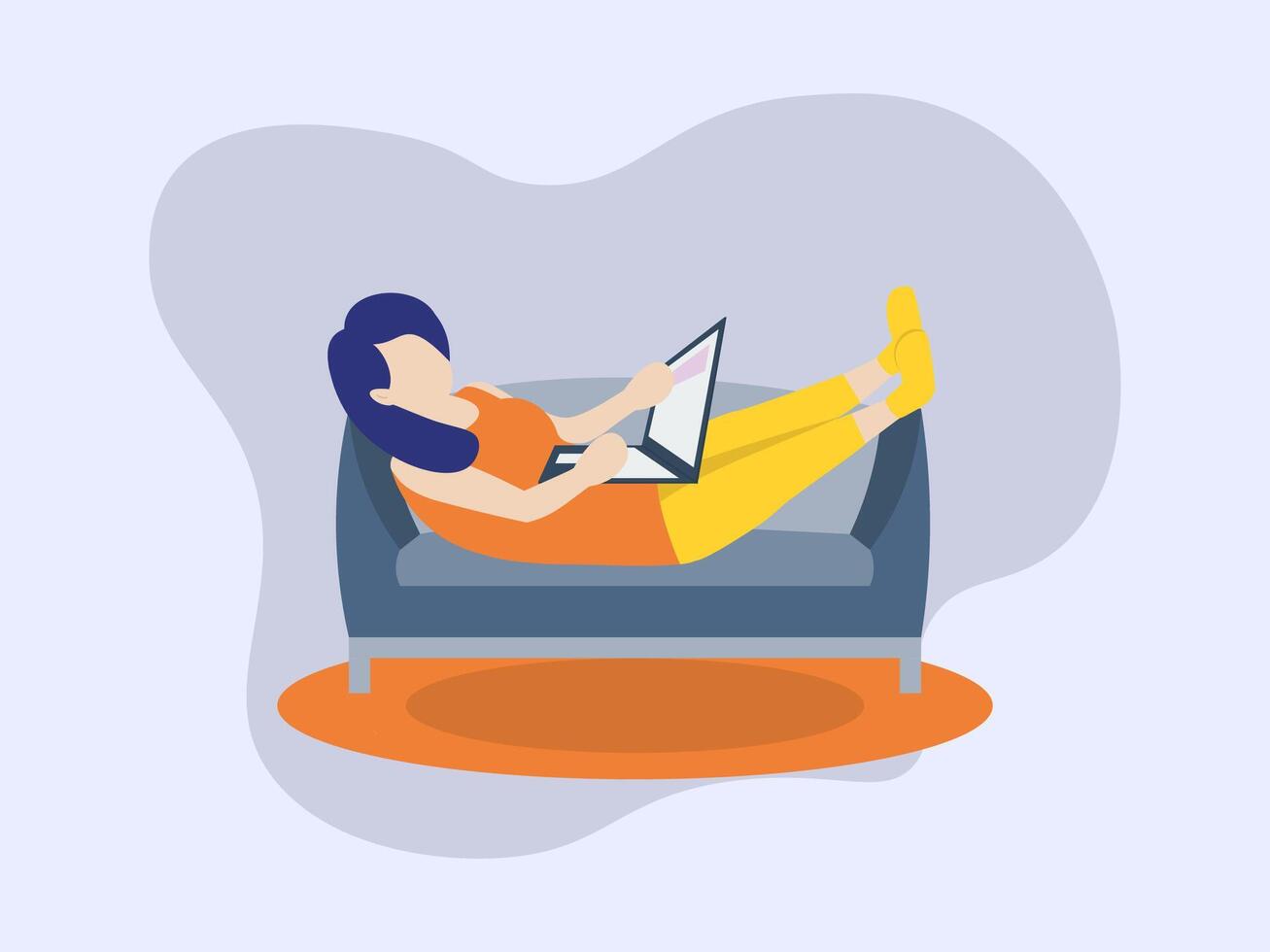 Young Woman Freelancer Working From Home On Laptop Computer in her sofa vector