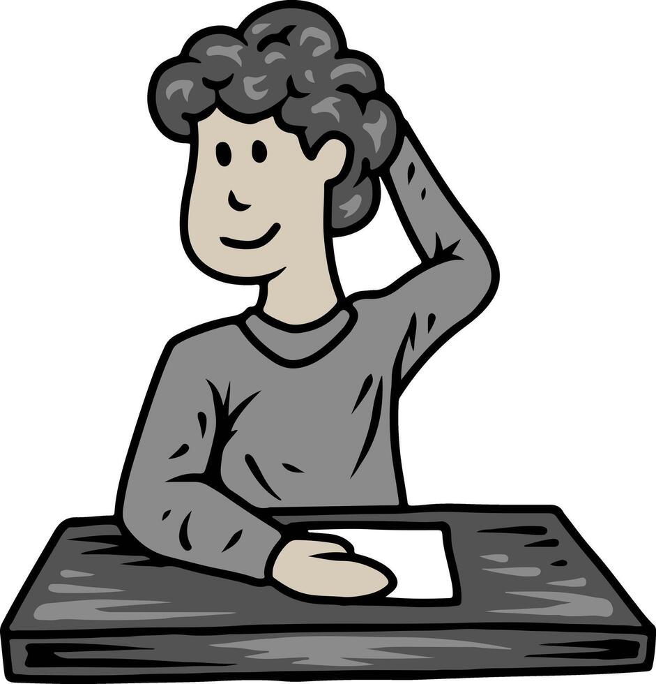 Man Thinking or Studying at Desk vector