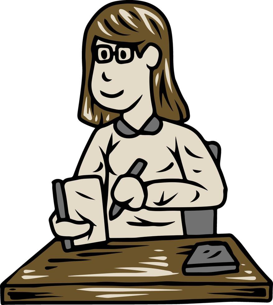 Woman Writing and Studying at Desk vector