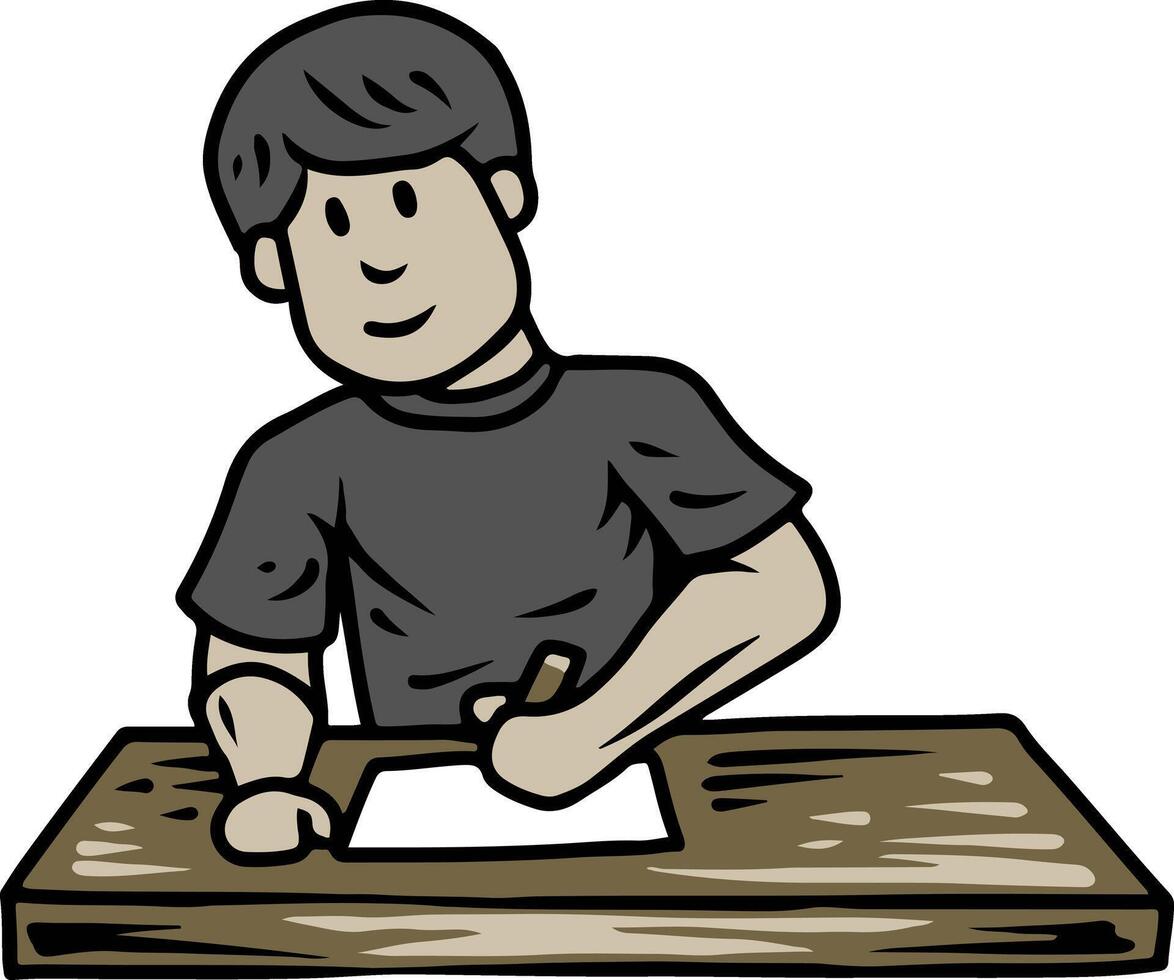 Boy Writing and Studying at Desk vector