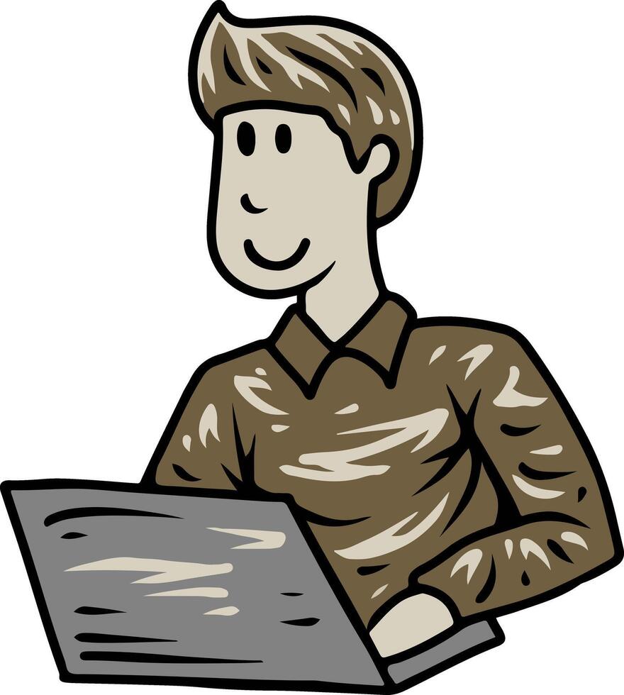 Man Working and Studying on Laptop vector