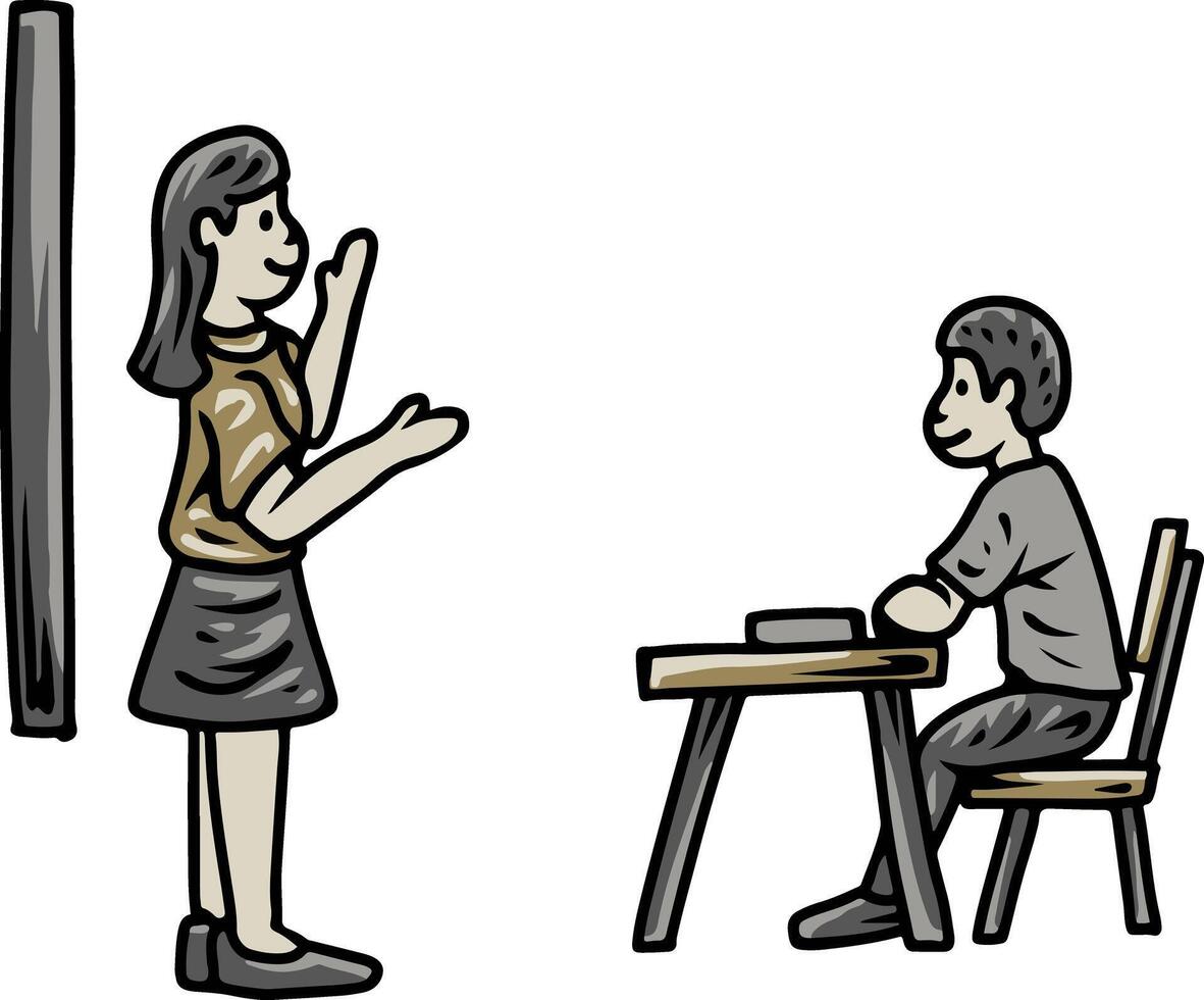 Teacher and Student Interaction in Classroom vector