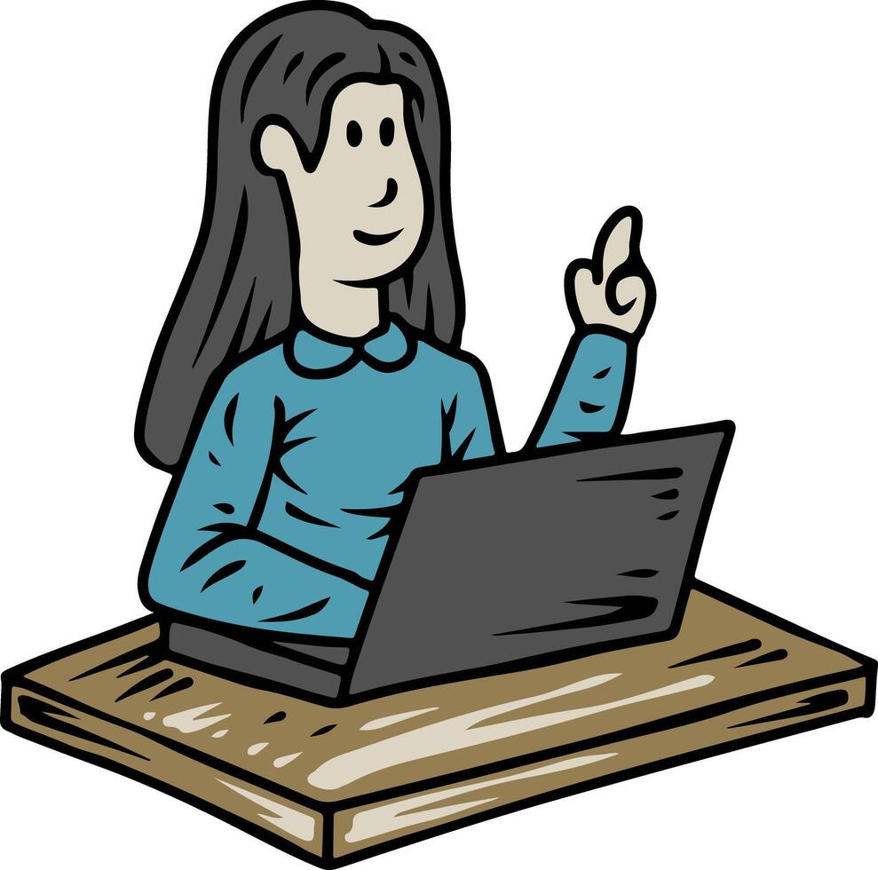 Woman Learning and Working on a Laptop vector
