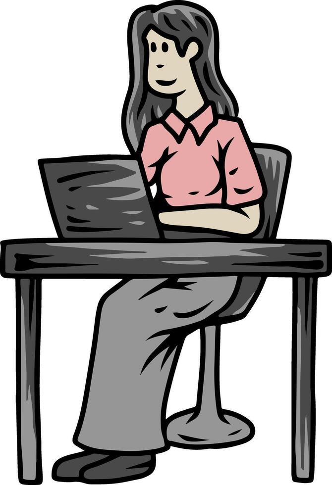Woman Working on Laptop at Desk vector