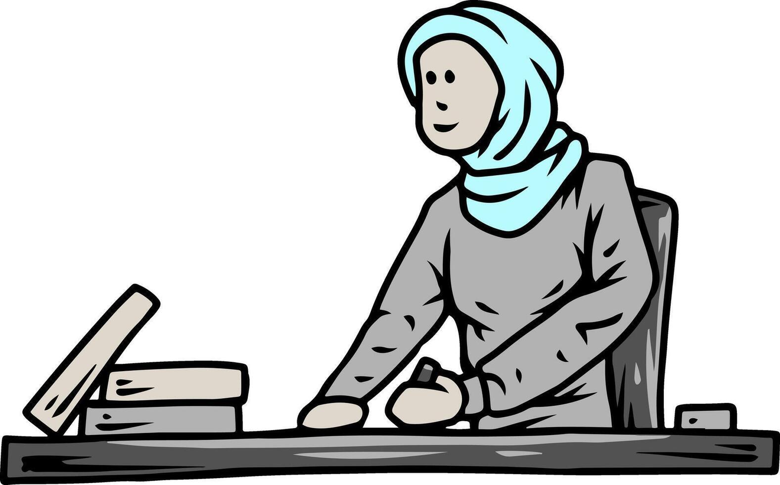 Muslim Woman Studying at Desk vector