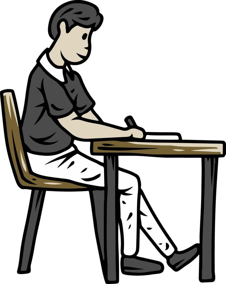 Male Student Writing at Desk vector
