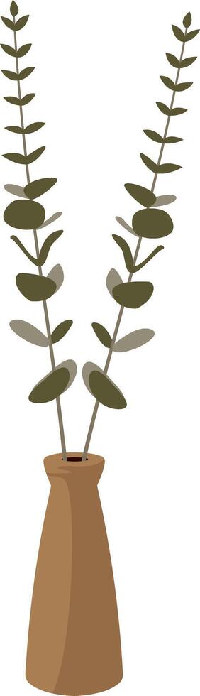 Eucalyptus Stems in a Brown Vase vector