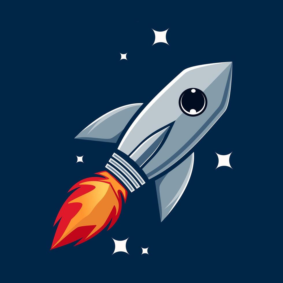 Rocket icon. rocket launching with fire. flat color style vector