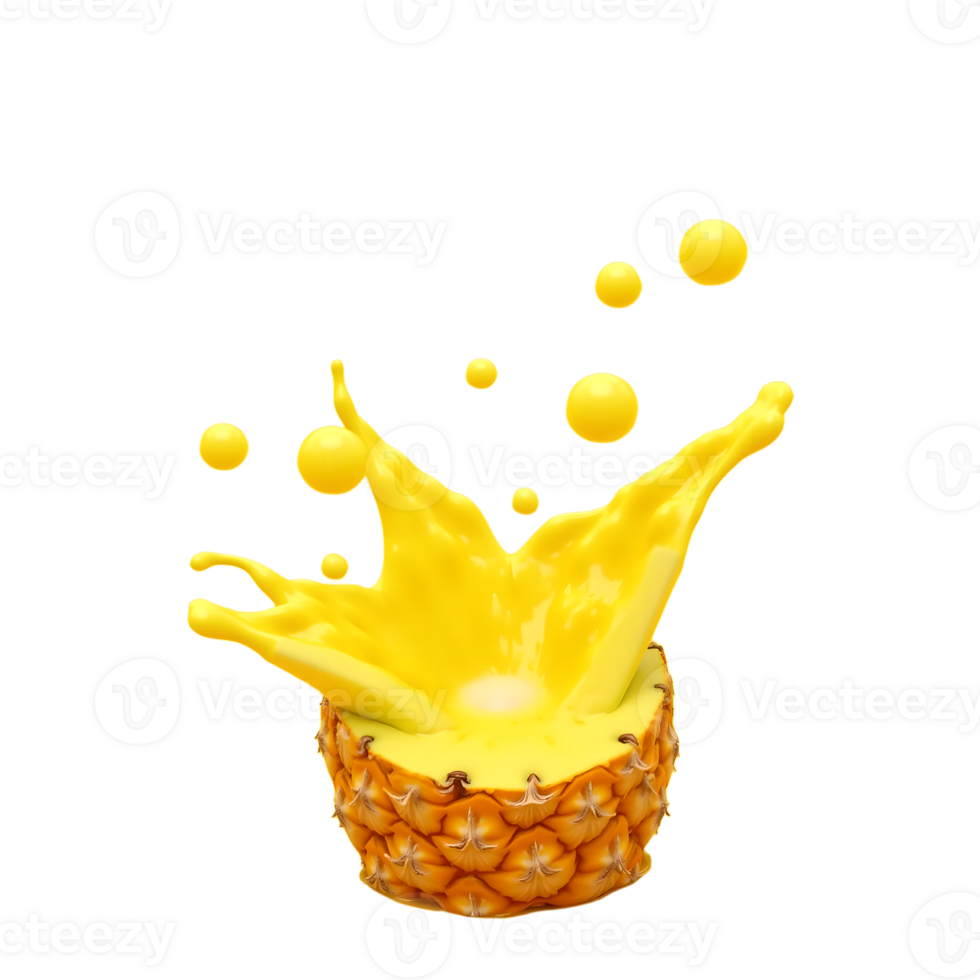 3D Half Pineapple with Juice Splash Realistic Tropical Fruit Explosion with Transparent Background for Premium Food Design, Branding, and Packaging png