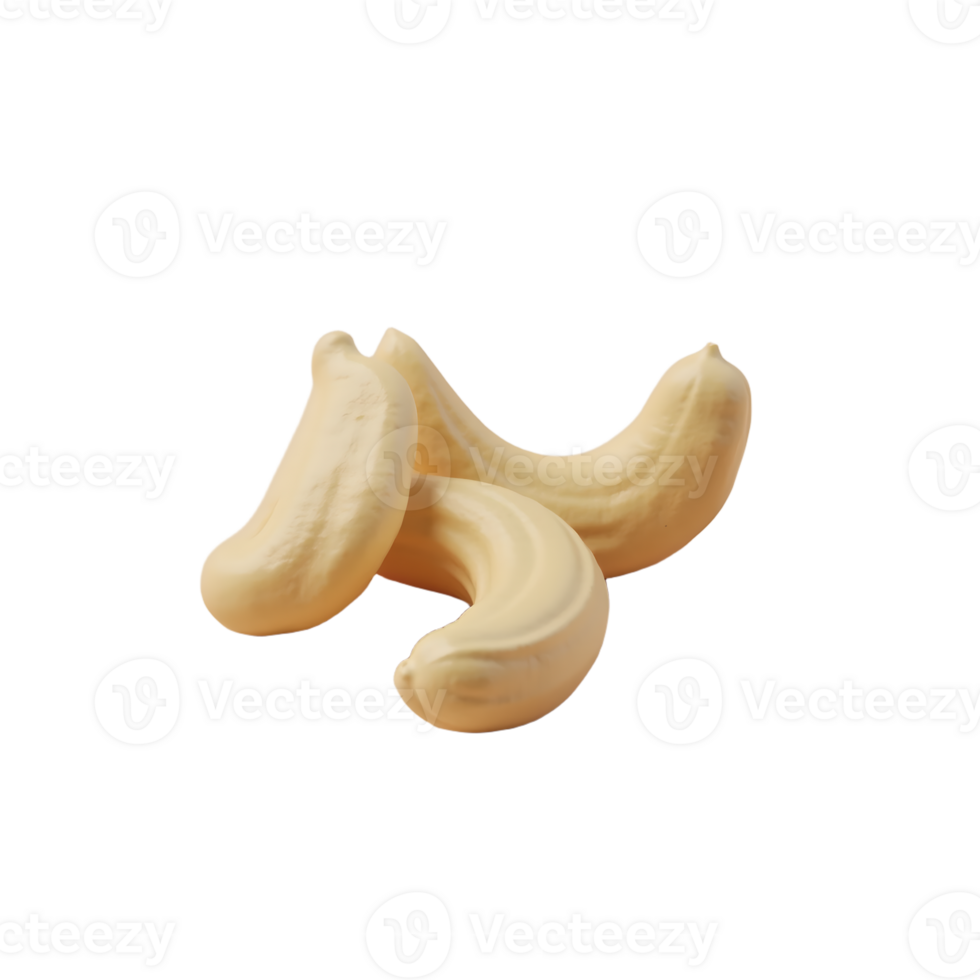Realistic 3D Cashew Nuts Trio Isolated Nut Composition with Transparent Background for Premium Food Packaging, Branding, and Digital Design png