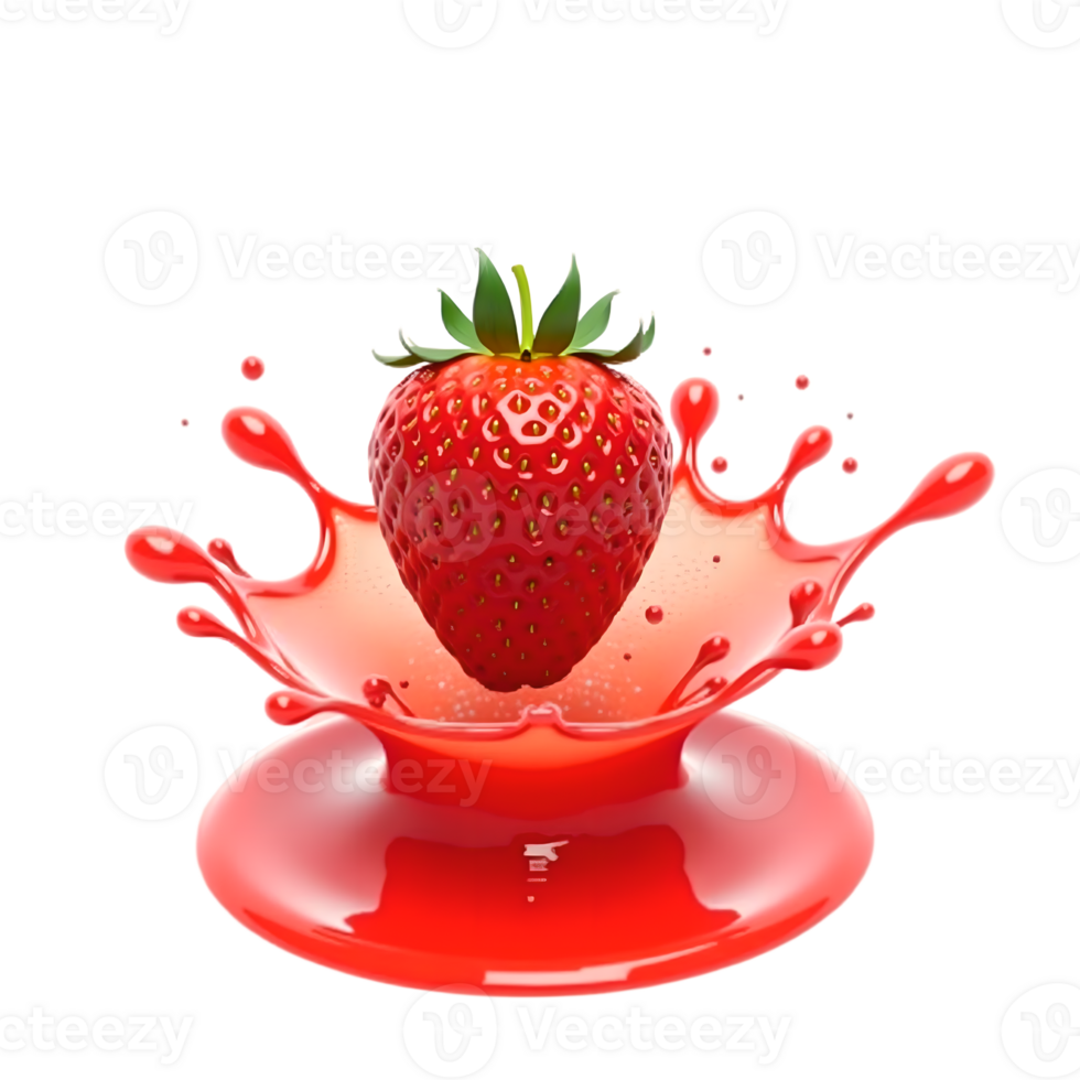 Splash of Flavor 3D Strawberry Falling into Juice with Dynamic Liquid Explosion png