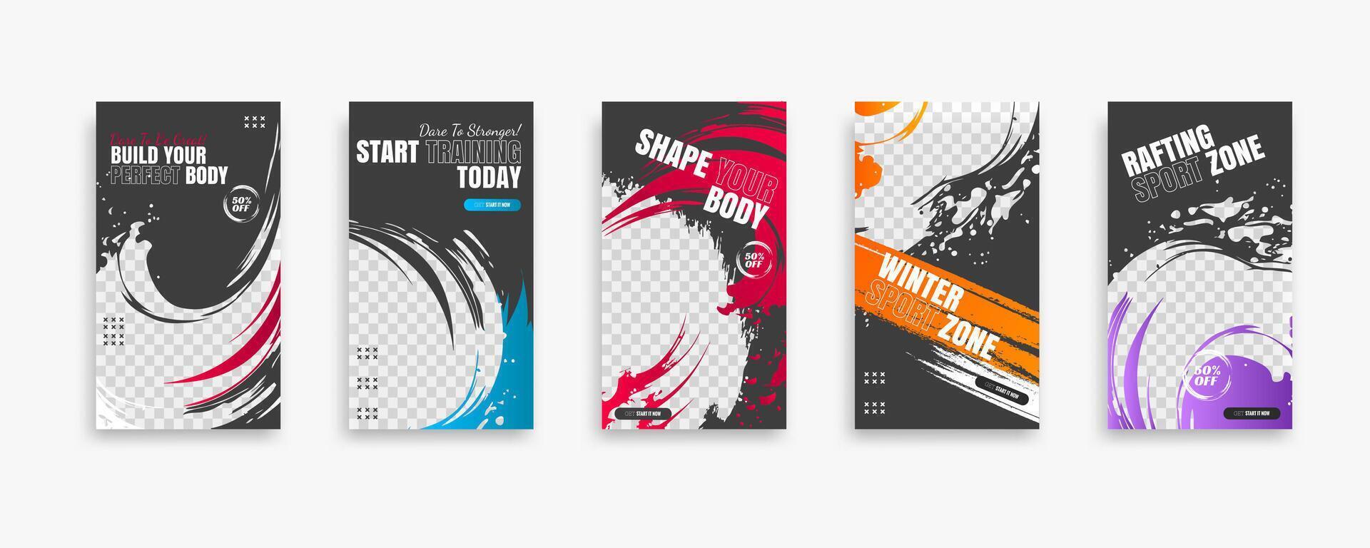 Colorful fitness motivational posters collection vector