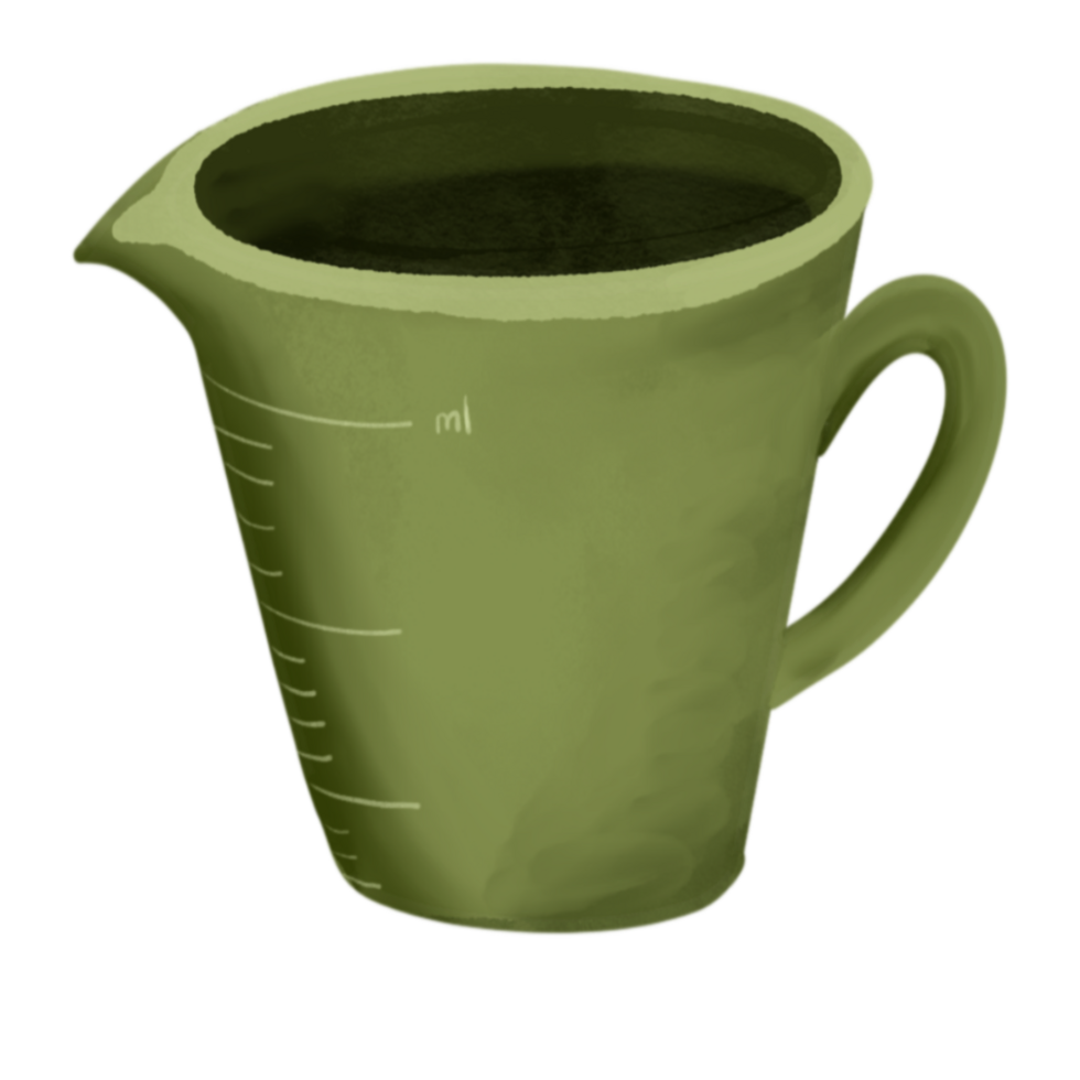 a green measuring cup with a transparent backround png