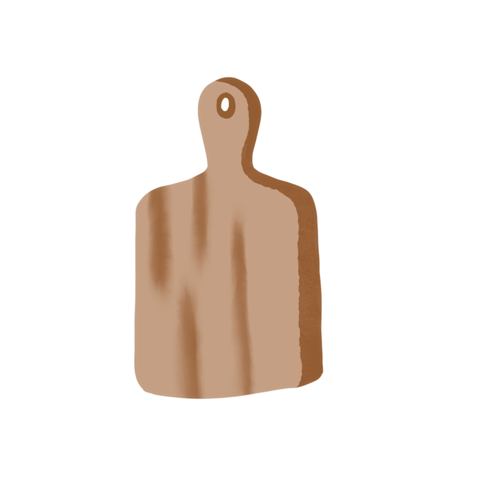A hand drawn wooden cutting board illustration with transparent backround png