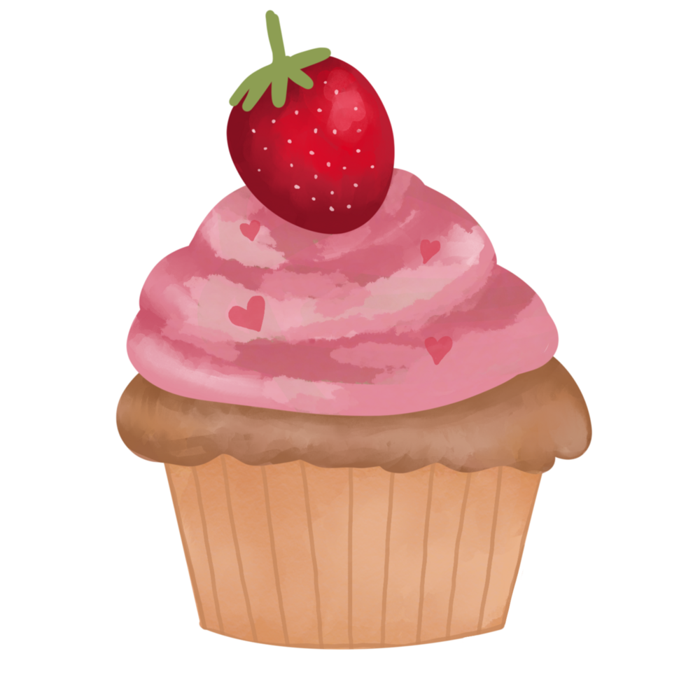 Strawberry Cupcake with Pink Frosting Sweet Dessert Clipart with Transparent Background png