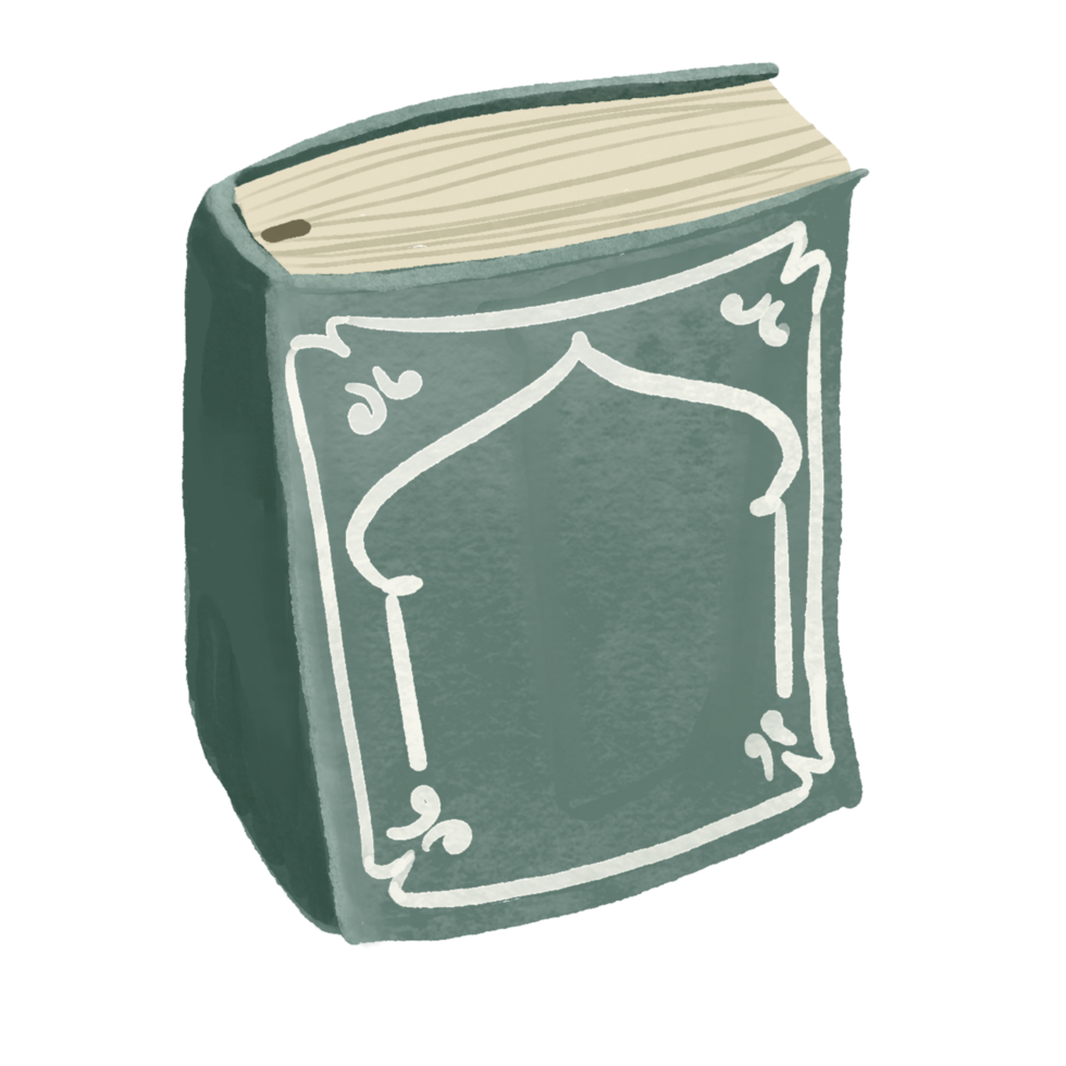 Hand-Painted Sage Green Quran Book with transparent backround png