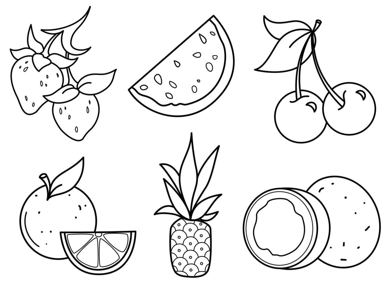 Fruits and Berries line art set vector