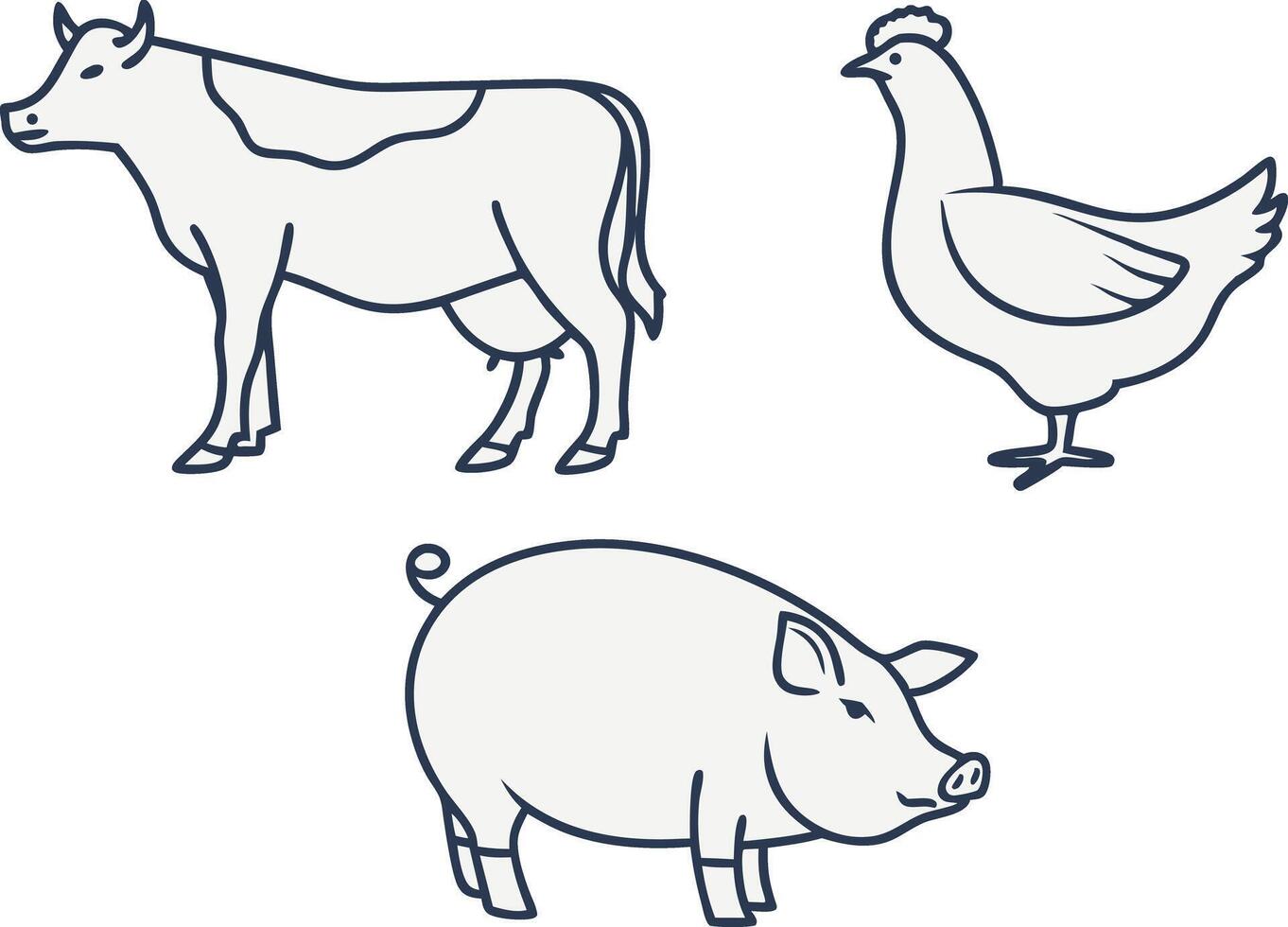 Cartoon Style Farm Animal Pack with Neatly Arranged Domestic Animals for Designers vector