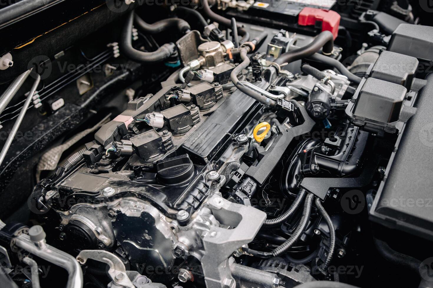 Close-up of new car engine. Car parts concept. photo