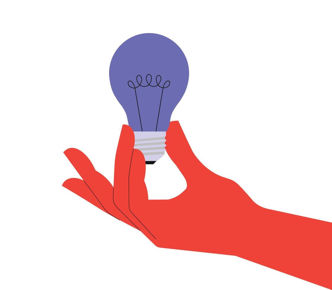 Hand holding glowing light bulb, new idea illustration. vector