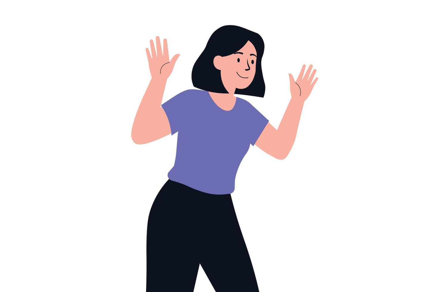 Woman Waving Hello Gesture Illustration. vector