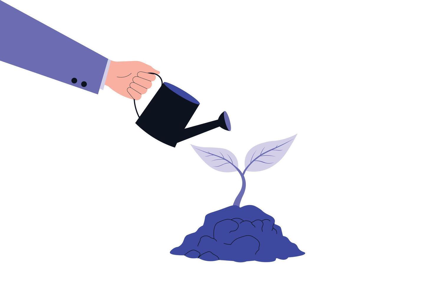 Hand watering small plant growth, business investment and development concept illustration. vector