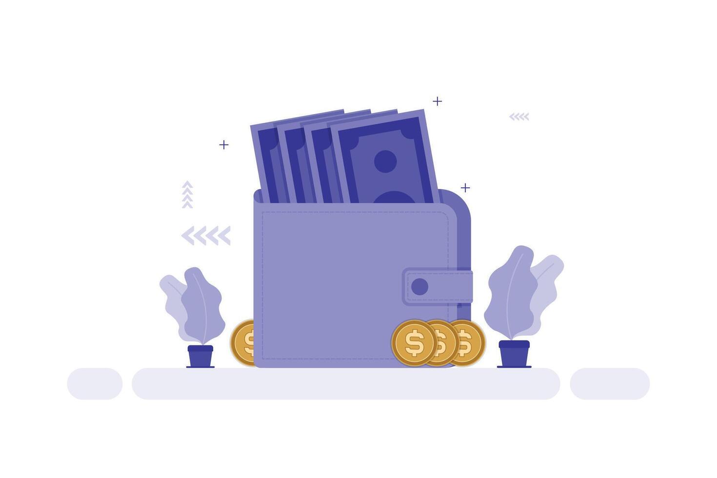 Money wallet with coins and money flat design illustration vector