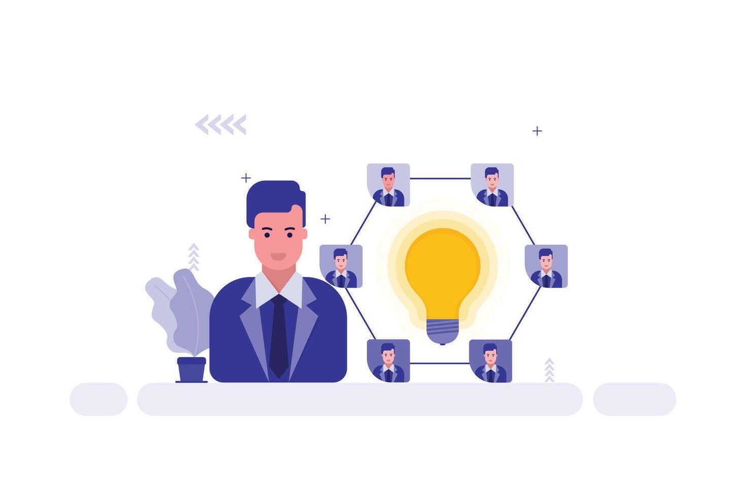 A man in a suit is sitting in front of a light bulb vector