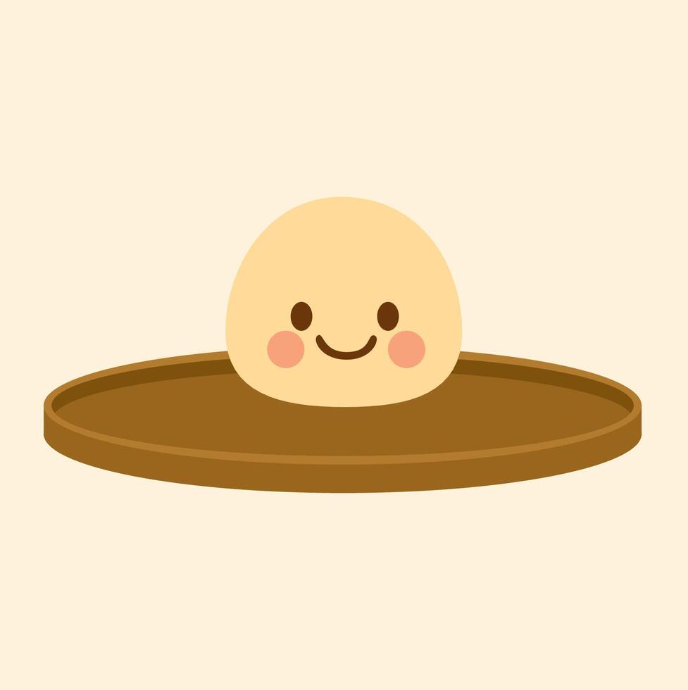 Kawaii Japanese Mochi on Wooden Plate with Smiling Face vector
