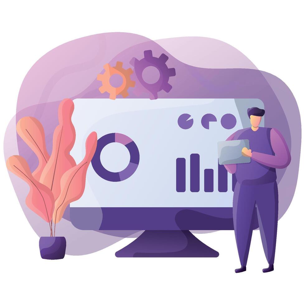 Data analyst with computer and plant illustration vector