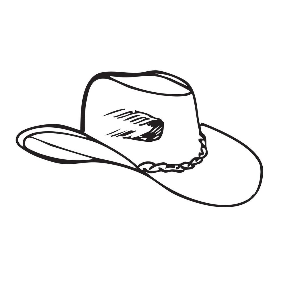 Hand drawn doodles. Line art of cowboy hat vector