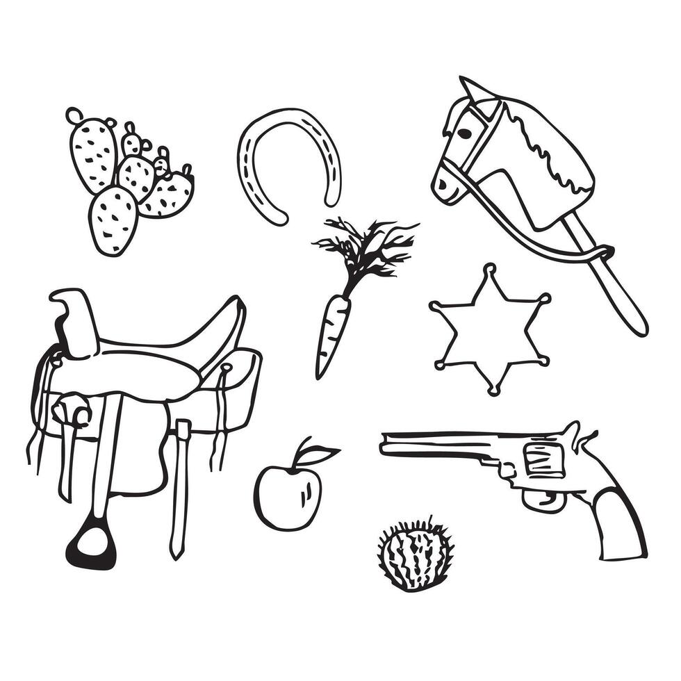 Hand drawn set of wild west doodles vector