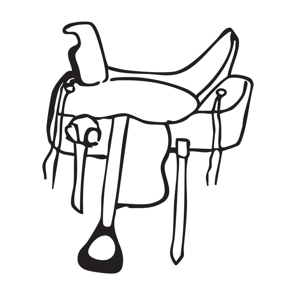 Hand drawn doodle of leather western saddle vector