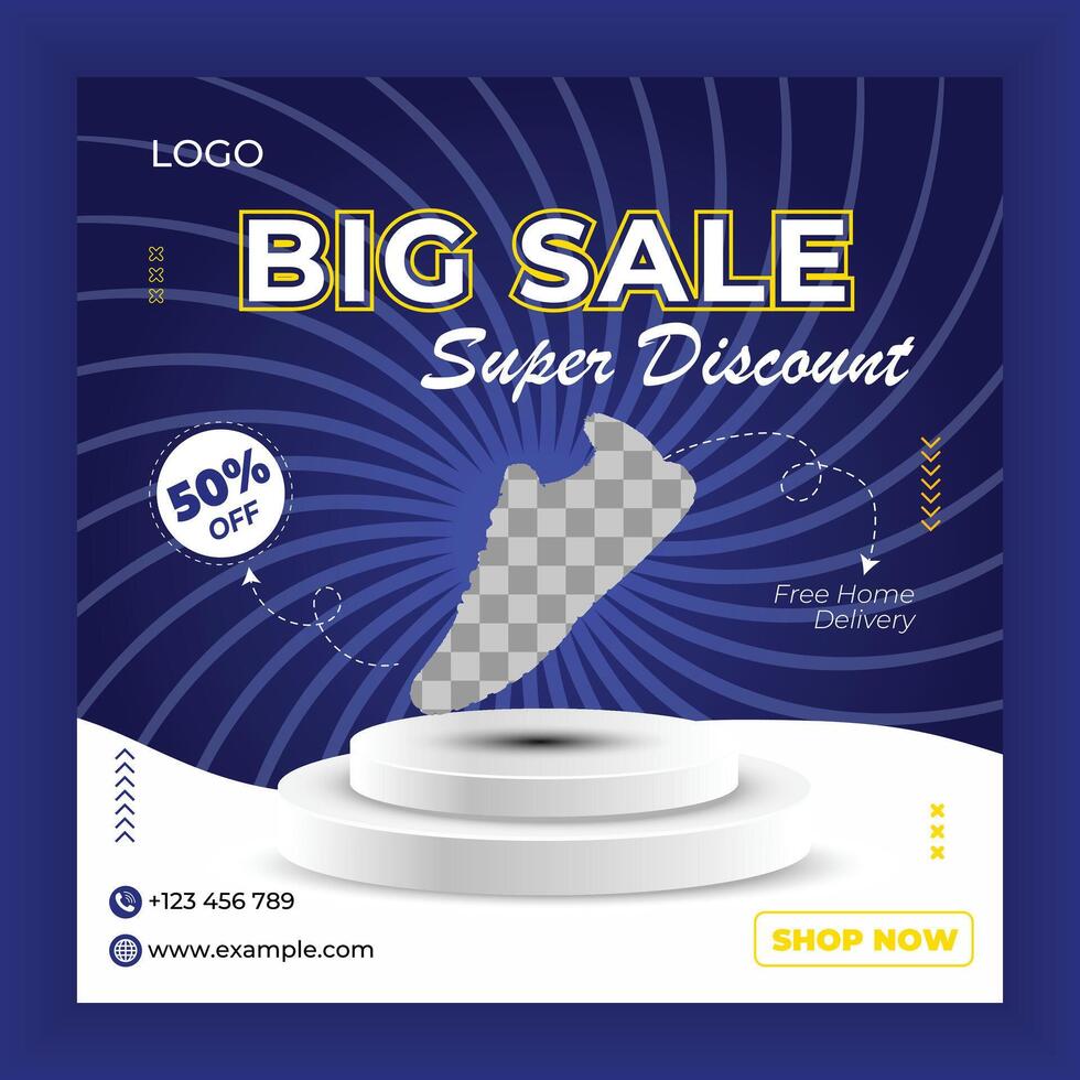 Blue Social Media Post Design With Podium vector
